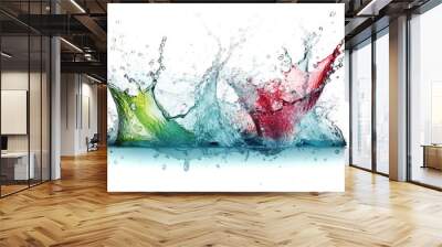  two colorful water splashes on a white surface with a white background.  generative ai Wall mural