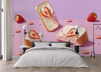  two slices of bread with strawberries on top of them.  generative ai Wall mural