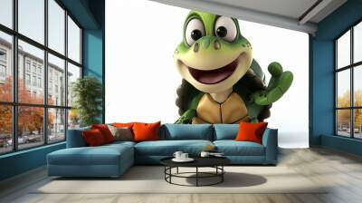 3d cartoon turtle on a white background. Selective focus Wall mural