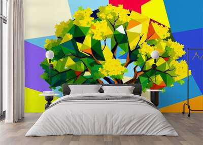 _. Abstract Cubist Tree CompositionGeometric shapes and vibrant Wall mural