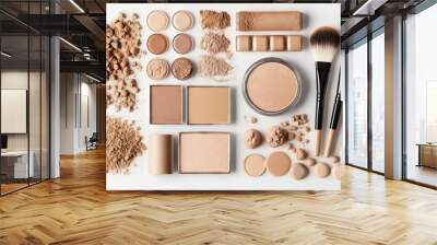 A background featuring an array of makeup tools, for cosmetic and beauty projects Wall mural