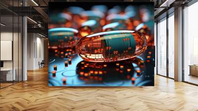 A large pill with a microchip embedded inside. The medicine of the future for many diseases. Wall mural