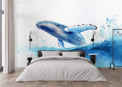 A majestic humpback whale breaches in open waters Wall mural