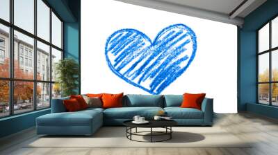 A photo of a blue heart drawn in pencil isolated on white background. Wall mural