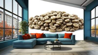 a pile of green coffee beans on a white background Wall mural