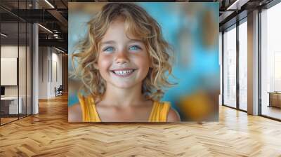 a portrait funny kid with a big smile and big teeth Wall mural