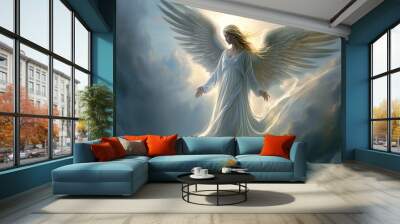 A sacred angel in the sky. Generative AI. Wall mural