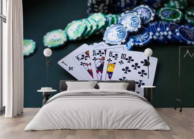 A winning poker hand. Game chips for gambling bets. Wall mural