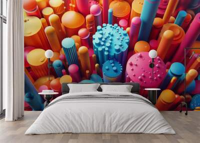 Abstract colorful three-dimensional figures, 3D illustration, top view

 Wall mural