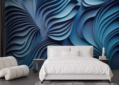 abstract dark blue 3d paper cut background, generative ai Wall mural