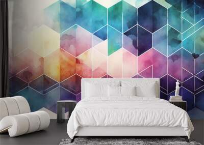 Abstract geometric in the watercolor style background with splashes, generative ai backdrop Wall mural