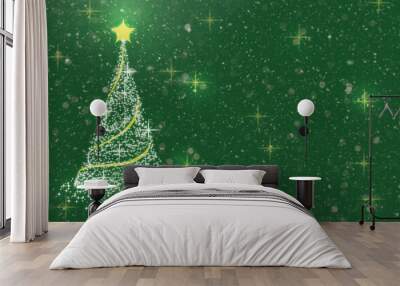 Abstract green greeting card with light Christmas tree and snow. Copy space Wall mural