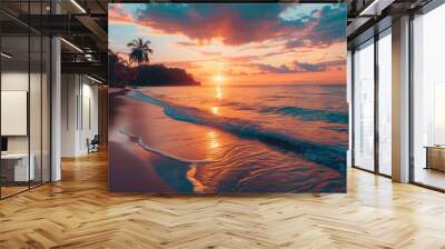 Amazing sunset luxury tropical panorama, beautiful beach background  Wall mural