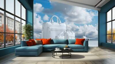 Artificial Intelligence. Suitcases against the background of an airplane.  Wall mural