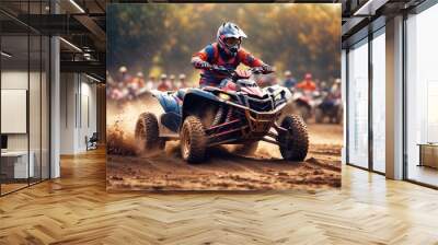 Atw extreem race sport, quad cross Rider riding on Sand. Wall mural