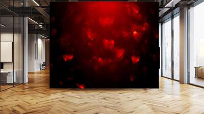 Background with red bokeh in the shape of a heart. Wall mural