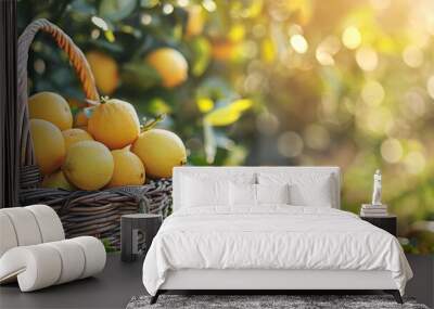 basket with fresh lemons in the garden Wall mural