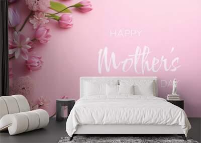 Beautiful flowers on pink background. Mother's Day Greeting Card. Wall mural