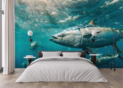 Big tuna swimming in the ocean, underwater view Wall mural