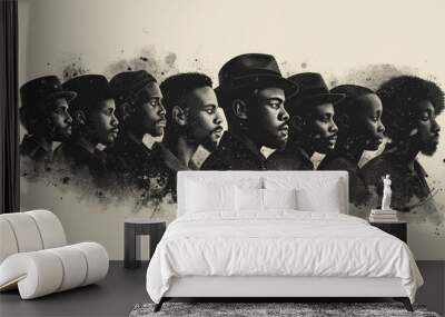 Black History Month abstract illustration of Diverse representations of African American across different fields	 Wall mural