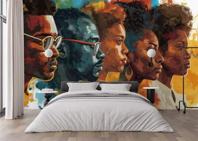 Black History Month colourful abstract illustration of Diverse representations of African-American across different fields Wall mural