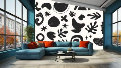 Abstract hand drawn organic shapes. Black doodle nature forms. Contemporary modern trendy vector illustration. Wall mural