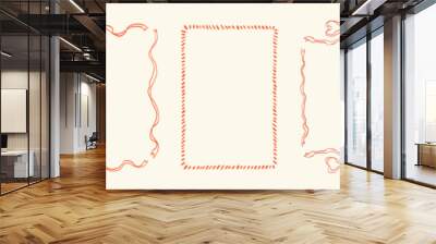 Collection of doodle hand drawn trendy frames with wavy lines, bows and ribbons. Minimalist line art. Modern whimsical borders for wedding invitations, birthday card, lunch menus. Vector illustration. Wall mural