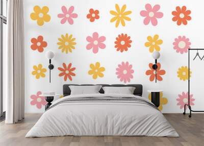 hippy groovy daisy flowers set. retro vintage style, hand drawn decorative elements. 60s, 70s, icon  Wall mural