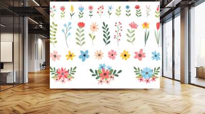 Set of beautiful spring and summer flowers, leaves, plants, floral bouquets. Vector illustration. Wall mural