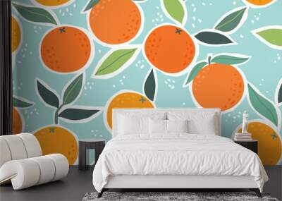 Vector seamless pattern with citrus fruits. Trendy hand drawn texture with oranges. Contemporary collage. Modern abstract design for paper, cover, fabric. Wall mural