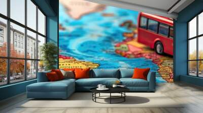 bus on world map travel concept. selective focus Wall mural