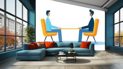 Business meeting concept illustration with two people seated across in modern chairs. Wall mural