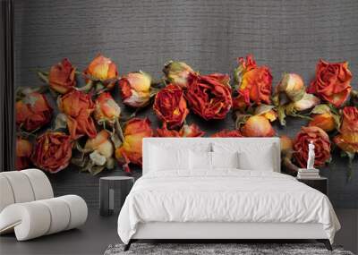 Dried red roses. Wall mural