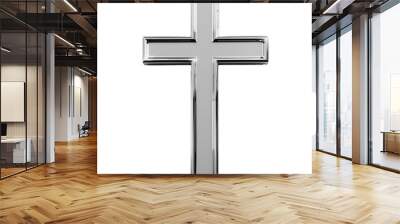 Chrome cross reflecting faith and spirituality isolated on transparent background Wall mural