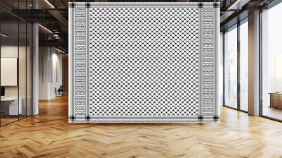 Classical keffiyeh vector pattern. Traditional Middle Eastern headdress. Arabic cotton scarf with houndstooth print and geometric motifs. Wall mural