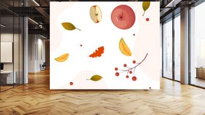 clipart elements leaves berries apple slice, autumn Wall mural