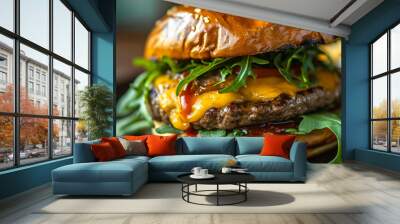 close-up of a delicious juicy burger. Healthy and tasty burger Wall mural