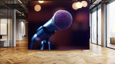 Close-up of microphone with bokeh lights Wall mural