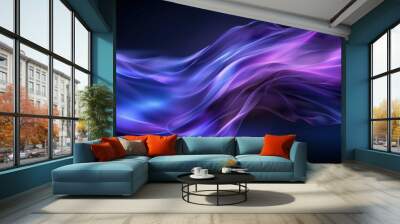 Colorful waves in purple and blue flow seamlessly across a dark background, creating a mesmerizing visual effect that captures the beauty of digital art Wall mural