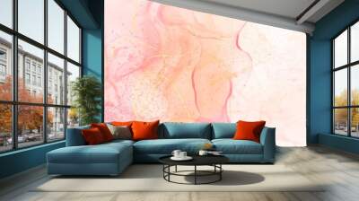 Coral pink Marble alcohol ink elegant background. Luxury Watercolor Liquid illustration Wall mural