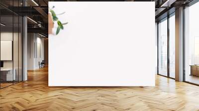 Craft gift boxes on white wooden background. Copy space for text. Eco concept Wall mural