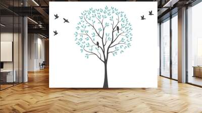 Tree Wall decoration Concept. Bird on branch wall decoration sticker design vector illustration Wall mural