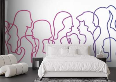 Crowd of women. Colorful line. Vector illustration. Wall mural