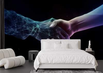 Digital generated human hand and businessman shaking hands.Generative AI Wall mural