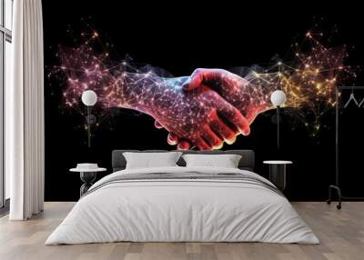 Digital generated human hand and businessman shaking hands.Generative AI Wall mural