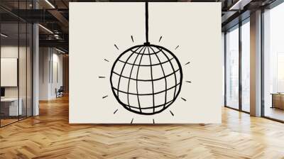 Minimalist Hand-Drawn Disco Ball Illustration on Beige Background Wall mural