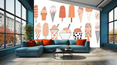 Set Orangish Ice Cream. Collection Sweet Dessert. Stylish summer frozen delicious snack. Vector illustration on white isolated background Wall mural