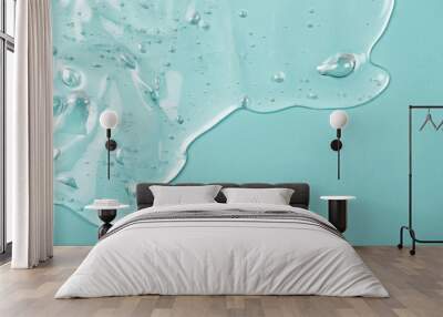 Hyaluronic acid gel. Textured background with oxygen bubbles on blue background. Wall mural