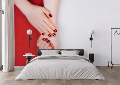 Red beautiful manicure Wall mural