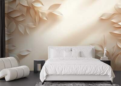 Elegant abstract leaves on a light beige background creating a serene and sophisticated design. Concepts of nature, minimalism, and stylish decoration. Wall mural